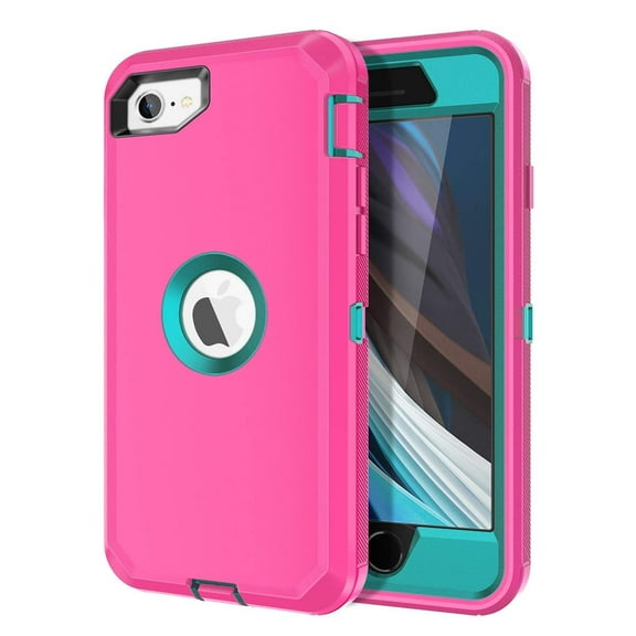 Petocase for iPhone SE 2022/2020 Case Built-in Screen Protector Shockproof Dust/Drop Proof 3 in 1 Full Body Rugged Heavy Duty Durable Cover for iPhone SE 3rd/2nd Gen 4.7,Pink