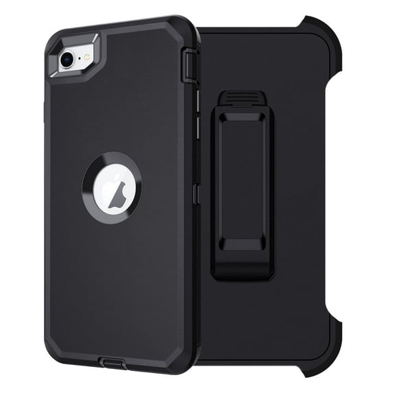 Petocase for iPhone SE Case 2022/2020,iPhone 8/7 Case 4.7 inches with Belt-Clip Holster Built-in Screen Protector Shockproof Drop Proof 3 in 1 Full Body Rugged Heavy Duty Durable Cover,Black