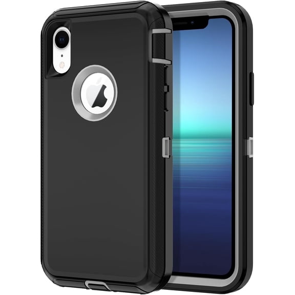 Petocase for iPhone XR Case,Shockproof Dust/Drop Proof 3-Layer Full Body Protection [Without Screen Protector] Rugged Heavy Duty Durable Cover Case,Black Gray