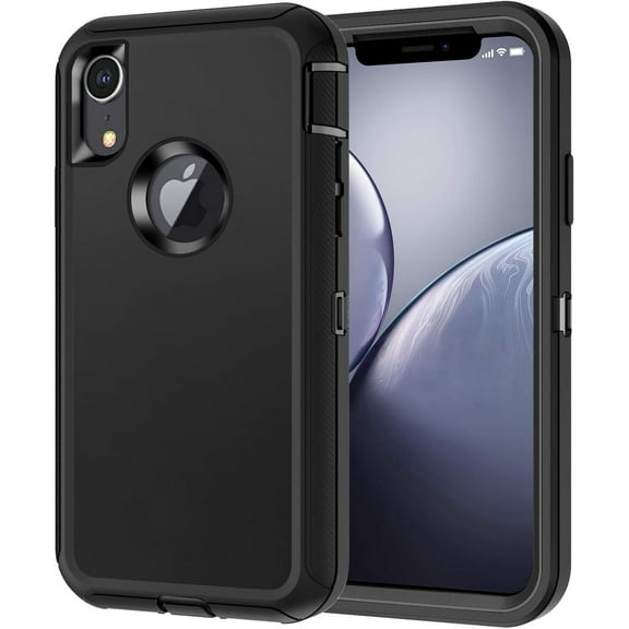 Petocase for iPhone XR Case,Shockproof Dust/Drop Proof 3-Layer Full Body Protection [Without Screen Protector] Rugged Heavy Duty Durable Cover Case,Black