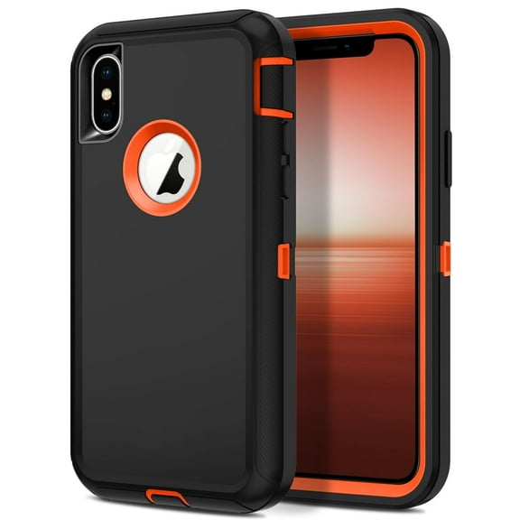 Petocase for iPhone Xs Max Case,Shockproof Dust/Drop Proof 3-Layer Full Body Protection [Without Screen Protector] Rugged Heavy Duty Durable Cover Case,Black/Orange