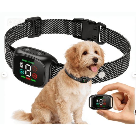Petolocy Smart Rechargeable Dog Bark Collar, No Shock Training with Beep Vibration Light, Adjustable Sensitivity 1-8 for Small Dogs 5-18 lbs, Digital Display, Waterproof, Magnetic Charging