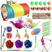 Petyida 35 Pcs Catnip Toy for Cats, Cat Chew Toy, Interactive Cat Ball Toy, kitten Teaser, with Rainbow Tunnel Mice Feather Toy