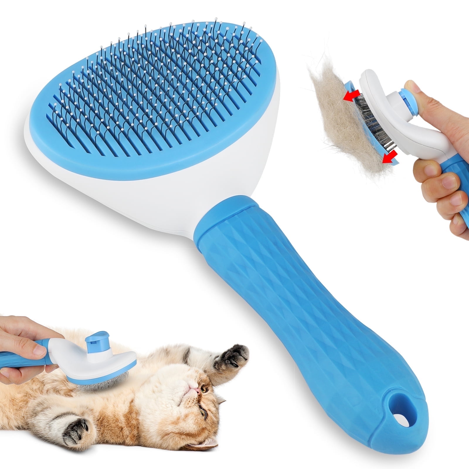 Jewyow Pet Grooming Brush Deshedding Tool for Dogs Cats, Short