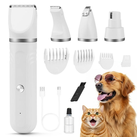 Jewyow Dog Hair Clippers, Dog Grooming Kit for Thick Hair, Low Noise Dog Shaver Clipper with 4 Comb Guides, White