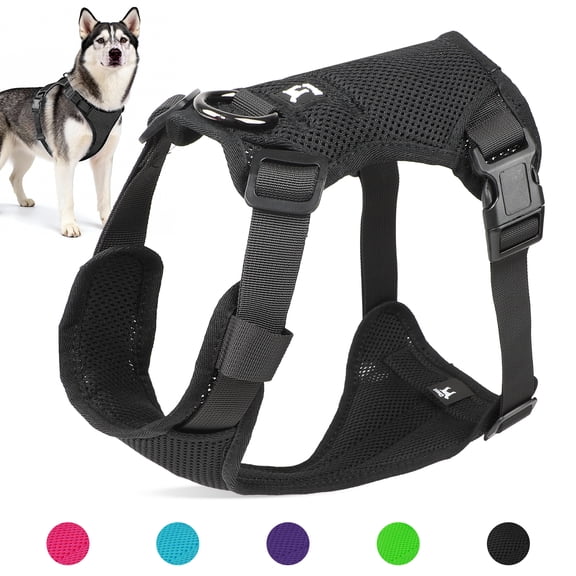Jewyow No Pull Dog Harness, Adjustable Dog Vest with Soft Padding, Heavy Duty Dog Harness for Small, Medium, Large Dogs(Black,L)