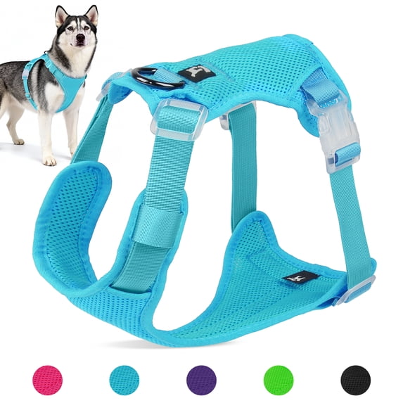 Jewyow No Pull Dog Harness, Adjustable Dog Vest with Soft Padding, Heavy Duty Dog Harness for Small, Medium, Large Dogs(Blue,L)