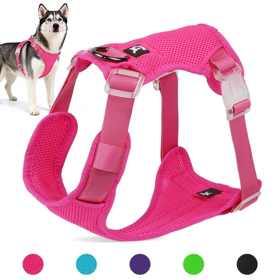 Jewyow No Pull Dog Harness, Adjustable Dog Vest with Soft Padding, Heavy Duty Dog Harness for Small, Medium, Large Dogs(Pink,M)