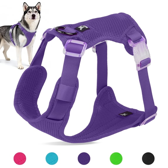 Jewyow No Pull Dog Harness, Adjustable Dog Vest with Soft Padding, Heavy Duty Dog Harness for Small, Medium, Large Dogs(Purple,L)