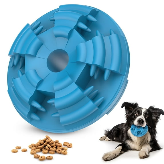 Durable Dog Chew Toys for Aggressive Chewers, Large Rubber Treat Dispensing Ball with Treat Hole, Interactive Mental Enrichment Chew Toy (Blue)