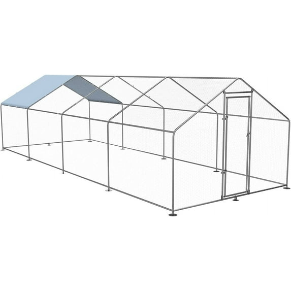 Petony Chicken Coop Outdoor Walk-in Poultry Cage Large Metal Pen Hen Run House Spire Shaped Cage with Waterproof Anti-Ultraviolet Cover,for Backyard Farm Rabbits Duck