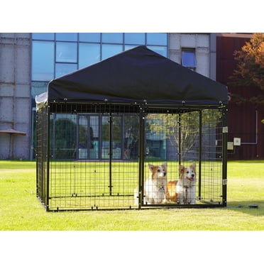 vidaXL Dog House Outdoor Dog Kennel Crate Shelter with Run Galvanized ... - Galvanized Steel Dog Crate With Roof