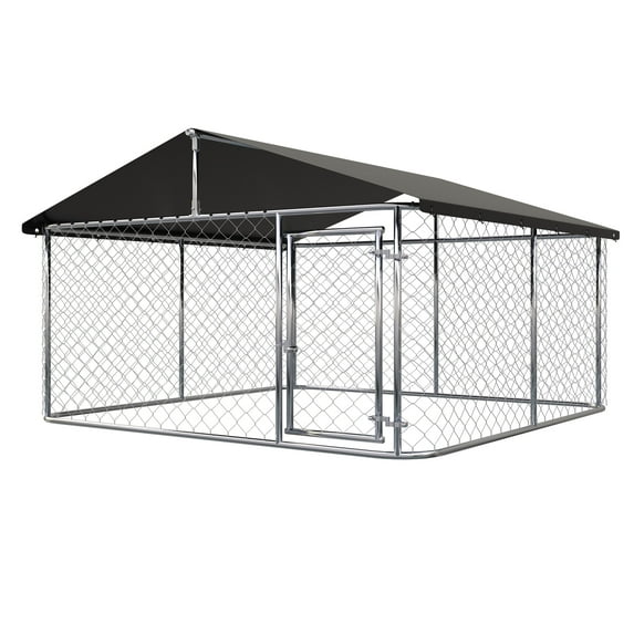 Petony Outdoor Dog Kennel Dog Cage Dog Playpen Dog Fence Chicken Coop Hen House Heavy Duty Pet Playpen with Large Galvanized Chain Link with UV & Water Resistant Black Proof Cover