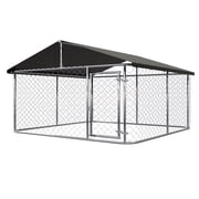 Petony Outdoor Dog Kennel Dog Cage Dog Playpen Dog Fence Heavy Duty Pet Kennel with Large Galvanized Chain Link with UV & Water Resistant Black Proof Cover(6.56‘x 6.56’)