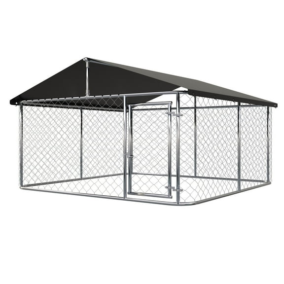 Petony Outdoor Dog Kennel Dog Cage Dog Playpen Dog Fence Chicken Coop Hen House Heavy Duty Pet Playpen with Large Galvanized Chain Link with UV & Water Resistant Black Proof Cover(6.56‘x 6.56’)