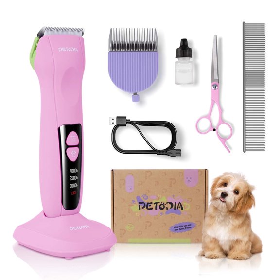 Petopia Cordless Dog Clippers for Grooming Kit Small&Large Dogs Cats, Pink Low Noise Dog Shaver