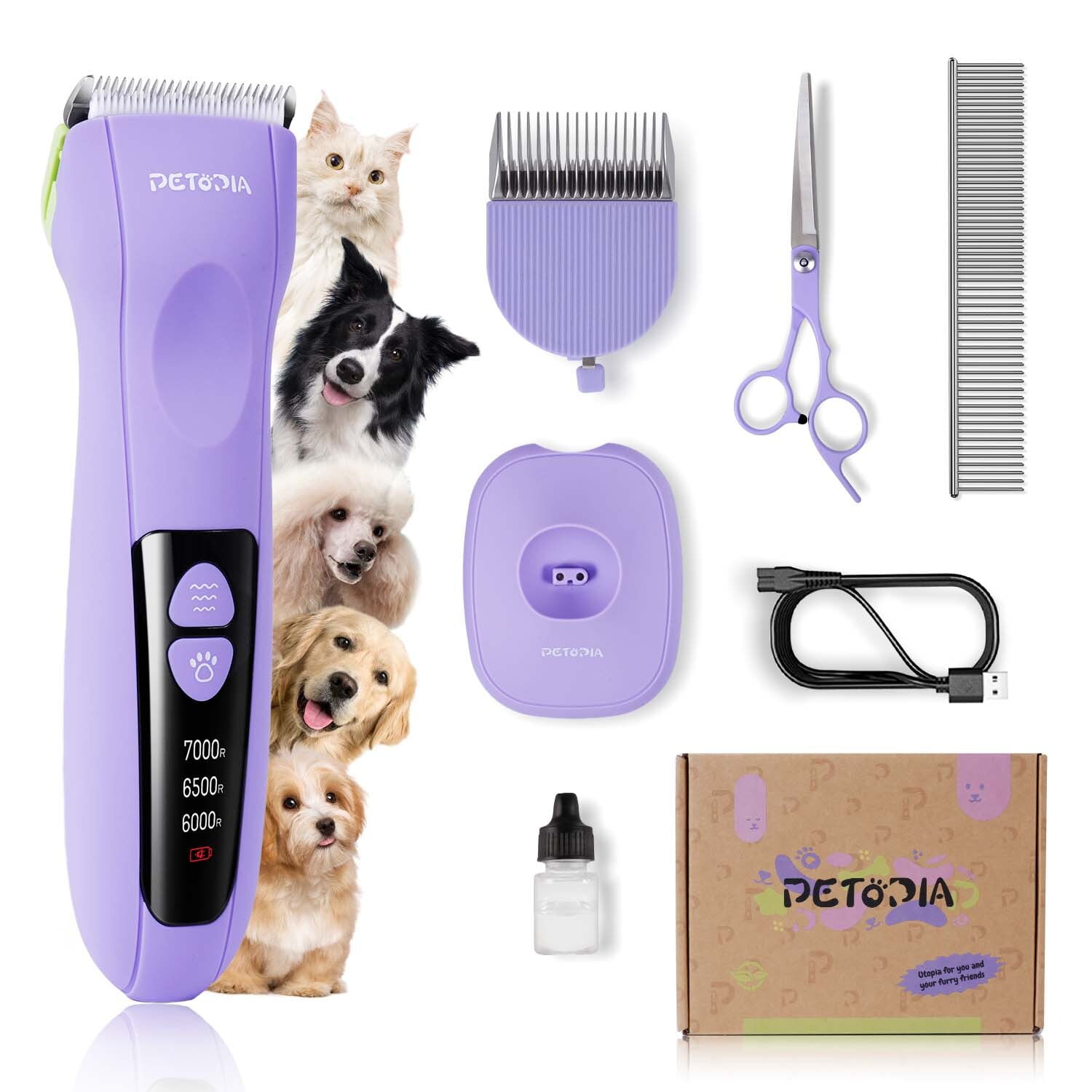 Petopia Cordless Dog Clippers for Grooming Kit Small Large Dogs Cats Purple Low Noise Dog Shaver