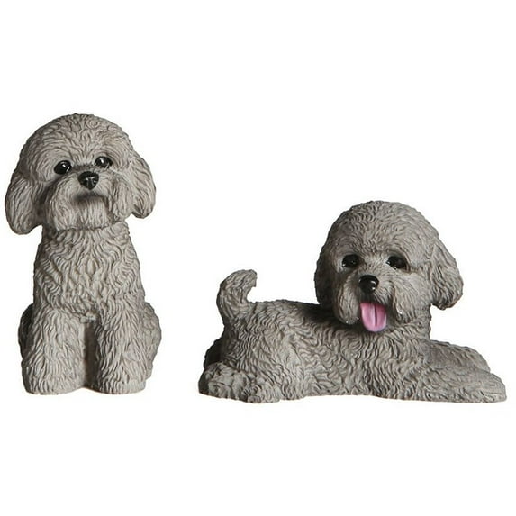 Petorama Handmade Mini Poodle Resin Statue 1-6 in Gray (Set of 2)