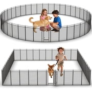 Petorldog 40" Height 35 Panels Dog Fence with Safety Mesh Including 5 Gates, Heavy Duty Metal Dog Playpen Indoor Outdoor for Yard, Camping & RV | Black-Silver