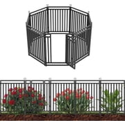 Petorldog Decorative Garden Fence, 18ft x 40in, 7 Panels + 1 Gate, No Dig Metal Dog Fence for Yard | Black-Silver