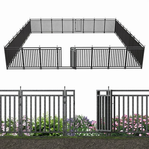 Petorldog Decorative Garden Fence, 72ft x 40in , 28 Panels + 4 Gates, No Dig Metal Dog Fence for Yard | Black-Silver