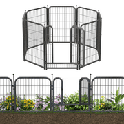 Petorldog Decorative Metal Garden Fence 18ft x 40in, 7 Panels, 1 Gate, No-Dig Rustproof Wire Animal Barrier for Yard & Patio Black-Silver