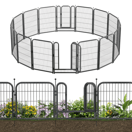 Petorldog 36ft x 40in Garden Fence, 14 Panels & 2 Gates, Rustproof No-Dig Animal Barrier (Black-Silver)