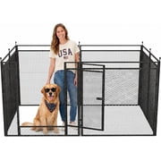 Petorldog Dog Fence with Safety Mesh, 32" Height 7 Panels Including 1 Gate, Metal Dog Playpen Indoor Outdoor, Portable Dog Fence for Yard, Camping & RV | Black-Silver