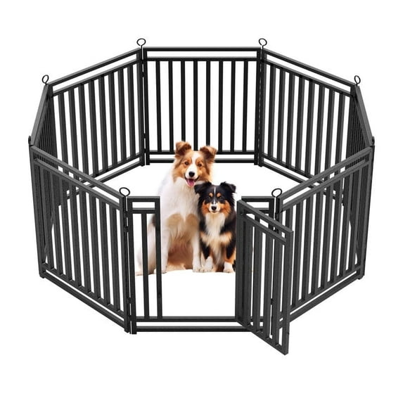 Petorldog 32" Metal Dog Playpen, 8 Panels Portable Fence for Indoor & Outdoor Use (Black-Silver)