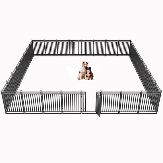 Petorldog Dog Playpen for Yard, 40" Height, 32 Panels Dog Fence for RV (Black-Silver)