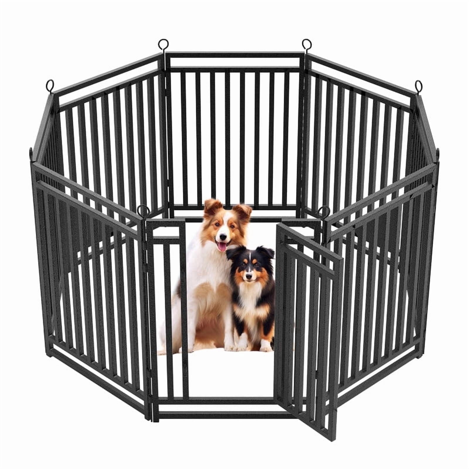 Petorldog 40" Metal Dog Playpen, 8 Panels Portable Fence for Indoor & Outdoor Use (Black-Silver)