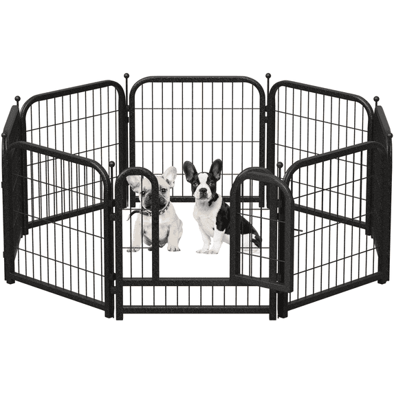 Petorldog Dog Playpen Outdoor for Yard, 24" Height, 8 Panels Portable Metal Dog Fences, Black-Silver