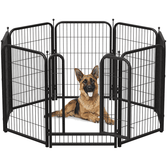 Petorldog Metal Dog Fences, 40" Height, 8 Panels, Dog Playpen Outdoor for Yard, Indoor & Outdoor Use | Black-Silver