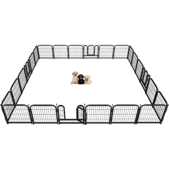 Petorldog 24" Metal Playpen, 24 Panels, Ideal Fence for Medium/Large Pets, Indoor & Outdoor Use, Black-Silver