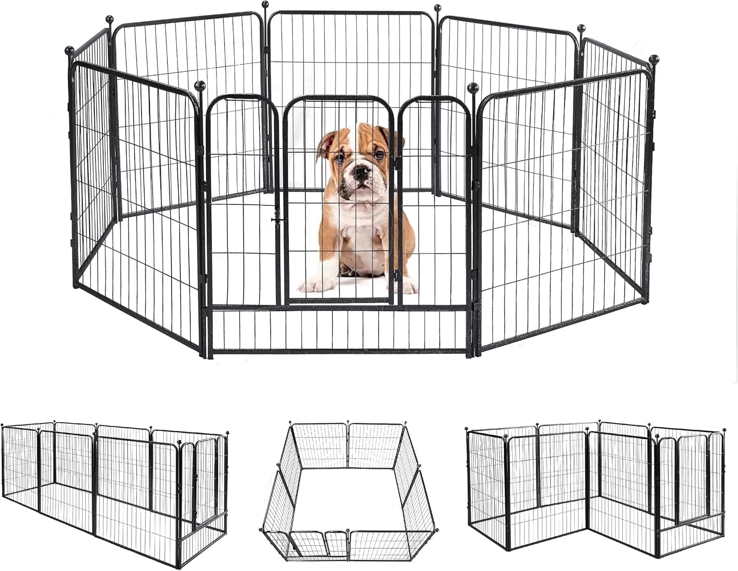 Petorldog 24" Metal Playpen, 8 Panels – Pet Fence for Indoor & Outdoor Use | Black/Silver