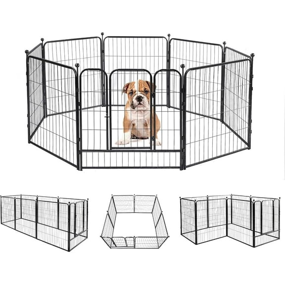Petorldog 24" Metal Playpen, 8 Panels – Pet Fence for Indoor & Outdoor Use | Black/Silver