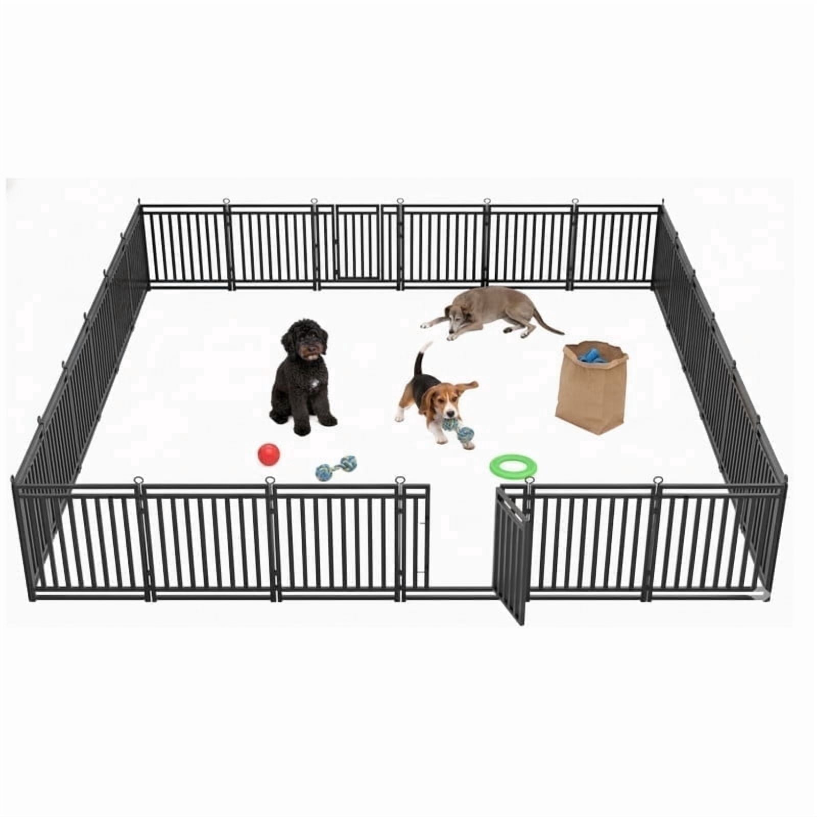 Petorldog 32" Metal Dog Playpen, 24 Panels Portable Fence for Indoor & Outdoor Use (Black-Silver)