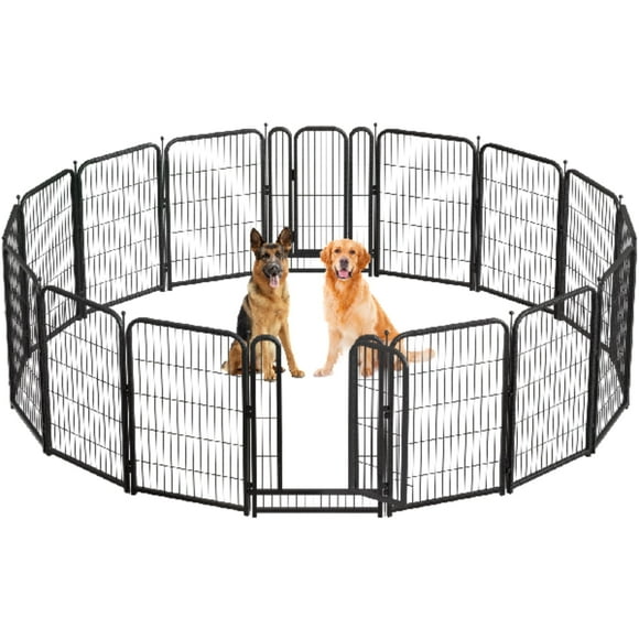 Petorldog 40" Metal Dog Playpen, 16 Panels, Portable Fence for Small/Medium Dogs - Indoor/Outdoor Use (Black-Silver)