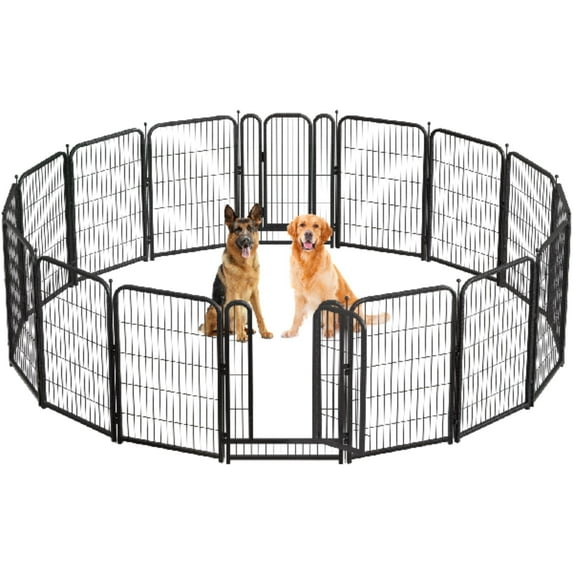 Petorldog 40" Metal Dog Playpen, 16 Panels, Portable Fence for Small/Medium Dogs - Indoor/Outdoor Use (Black-Silver)