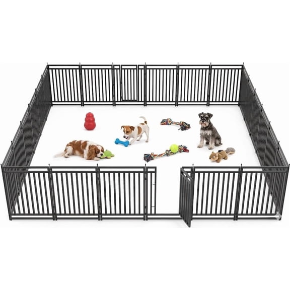 Petorldog Outdoor Dog Playpen 40" Height, 24-Panel Metal Dog Fence for Yard, RV Camping & Patio, Black/Silver