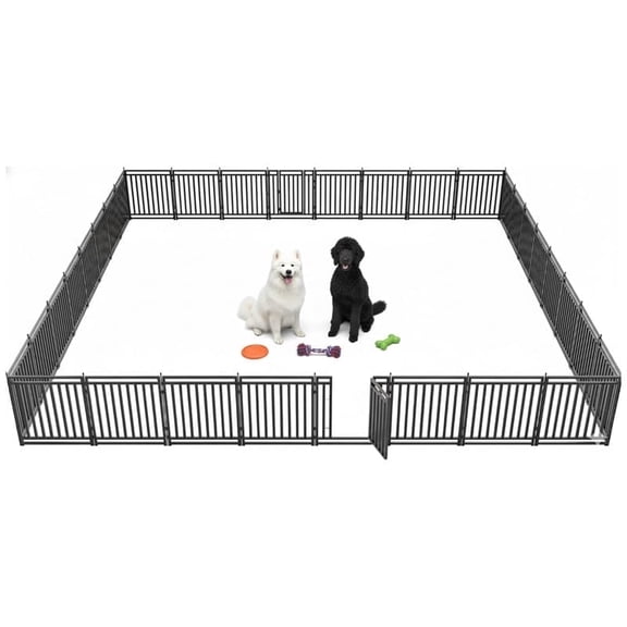 Petorldog dog playpen 32" Height, 32 Panels Large Portable Metal dog fence outdoor for yard, outdoor use for RV Camping (Black-Silver)