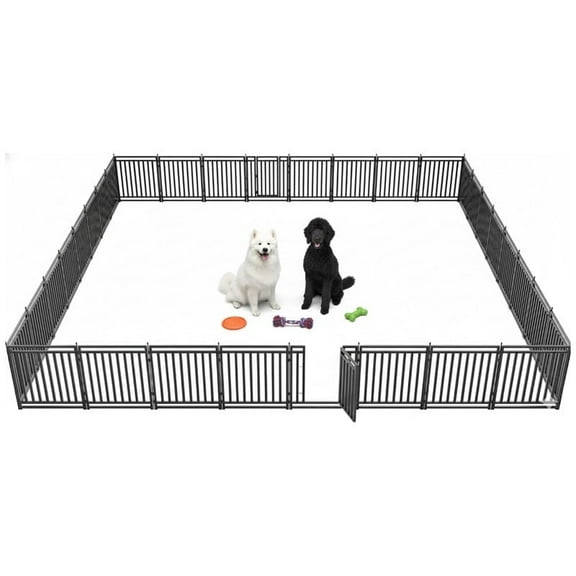 Petorldog dog playpen 32" Height, 32 Panels Large Portable Metal dog fence outdoor for yard, outdoor use for RV Camping (Black-Silver)