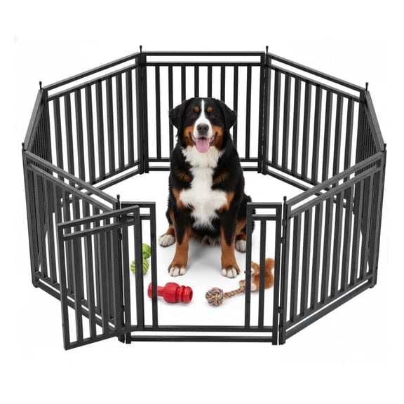 Petorldog dog playpen 32" Height, 8 Panels Metal dog fence outdoor for yard, outdoor use for RV Camping (Black-Silver)