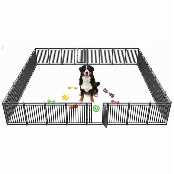 Petorldog dog playpen 40" Height, 32 Panels Large Portable Metal dog fence outdoor for yard, outdoor use for RV Camping (Black-Silver)