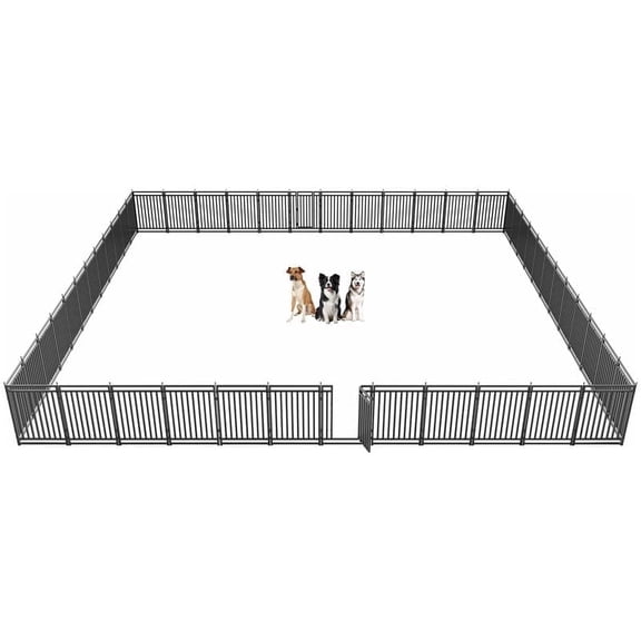Petorldog dog playpen 40" Height, 48 Panels Heavy Duty Large Metal dog fence outdoor for yard, outdoor use for RV Camping (Black-Silver)