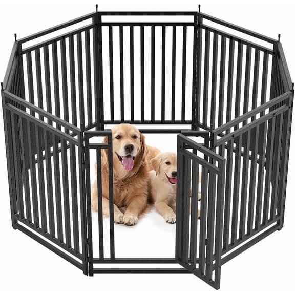 Petorldog dog playpen 40" Height, 8 Panels Metal dog fence outdoor for yard, outdoor use for RV Camping (Black-Silver)