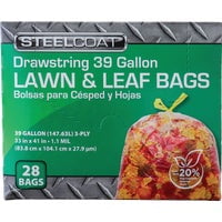 Petoskey Plastics Steelcoat 39 Gal. Lawn & Leaf Clear Drawstring Trash Bag - Pack of 8 Bulk Restock Pack