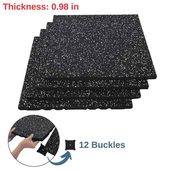 Petoto Gym Floor Mats, 0.98'' Thick High-Density Rubber Gym Flooring, Shock-Absorption Exercise Equipment Mat, 20" x 20", 4 PCS