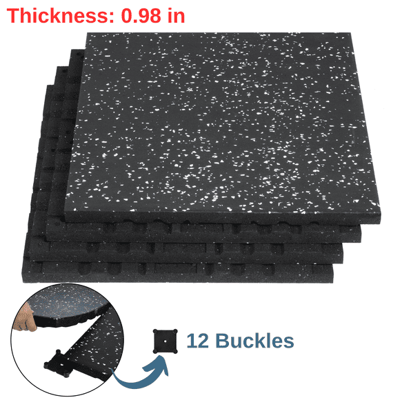 Petoto Gym Floor Mats, 0.98'' Thick High-Density Rubber Gym Flooring, Shock-Absorption Exercise Equipment Mat, 20" x 20", 4 PCS