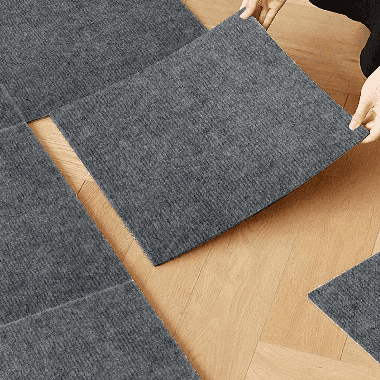 Petoto 12-Piece Carpet Tiles Peel and Stick, 12" x 12" Polyester Squares Tiles, Dark Gray